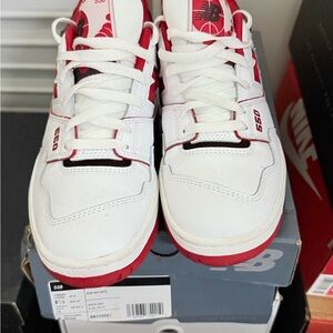 New Balance Red and White 550 Sneakers